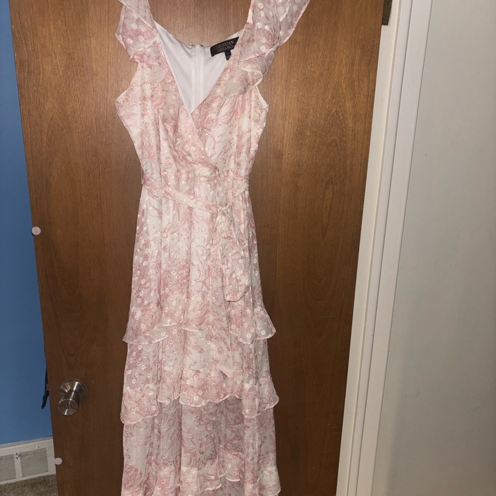Christian Siriano Pink and White Floral Maxi Dress